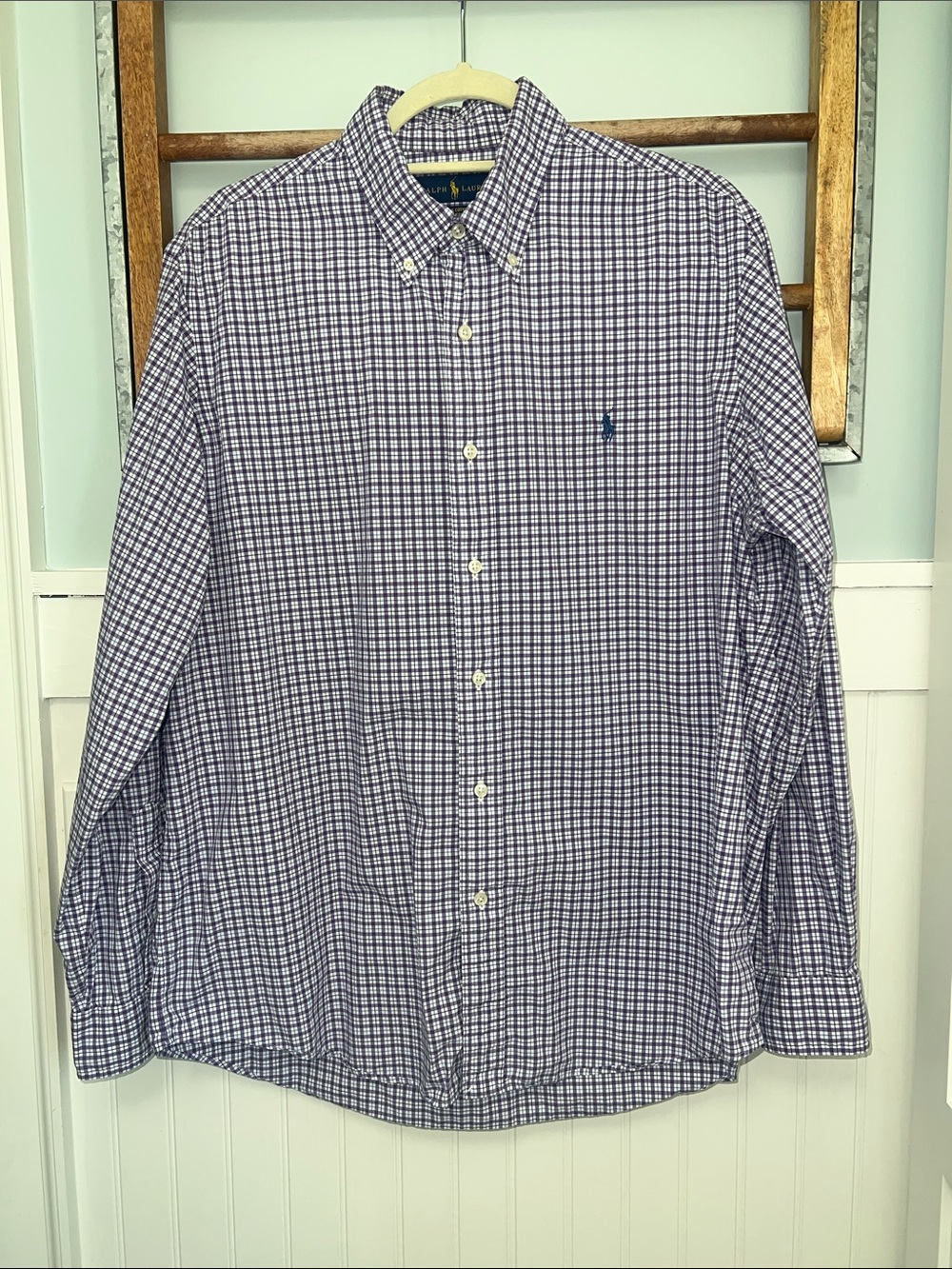 Polo by Ralph Lauren men’s long sleeve, button-down, large purple plaid